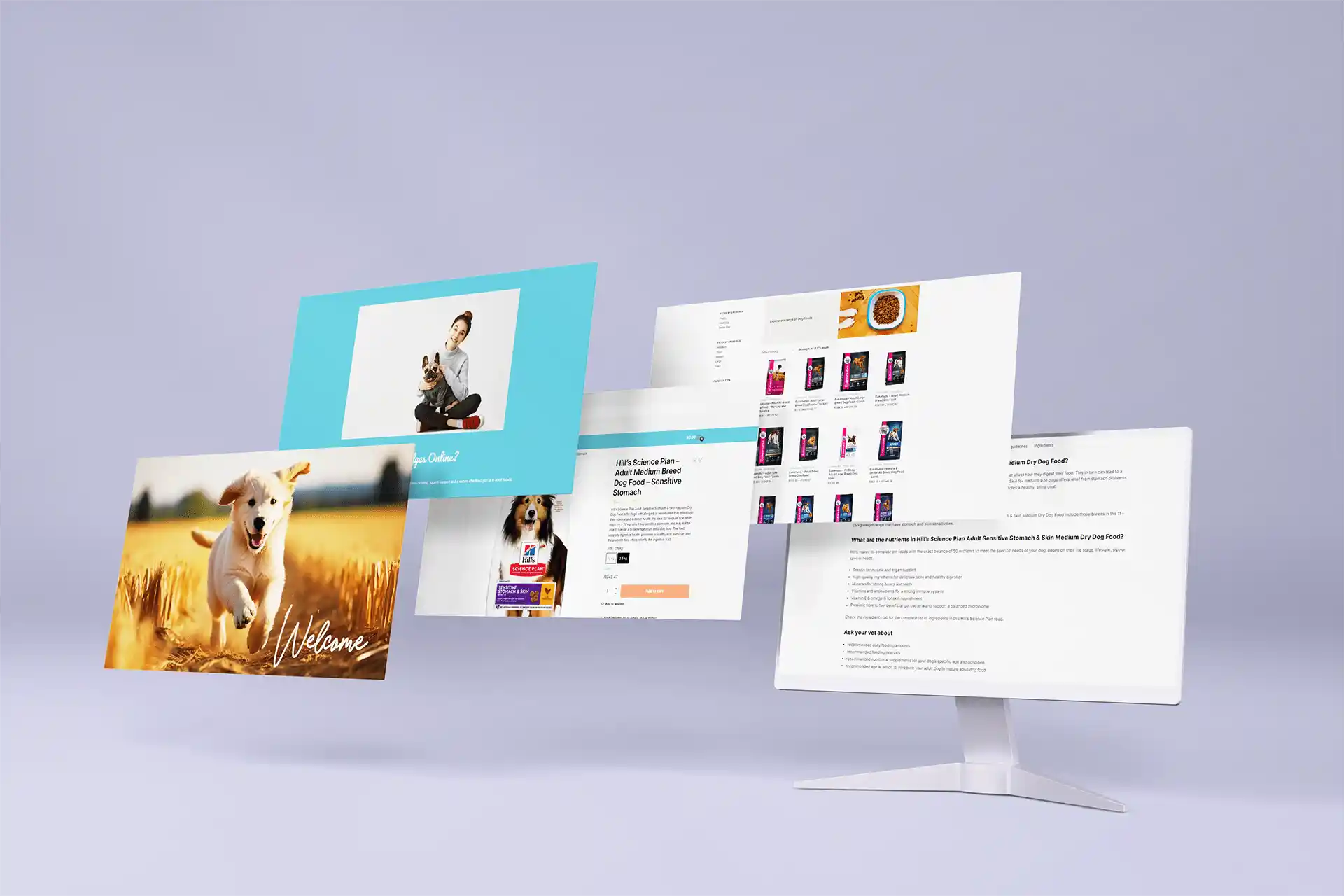 Desktop mockup of the Vet Shop WooCommerce website showcasing veterinary pet care products with seamless navigation and an intuitive checkout process.